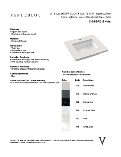 25" SRC Countertop Specifications