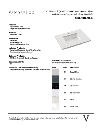 31" SRC Countertop Specifications