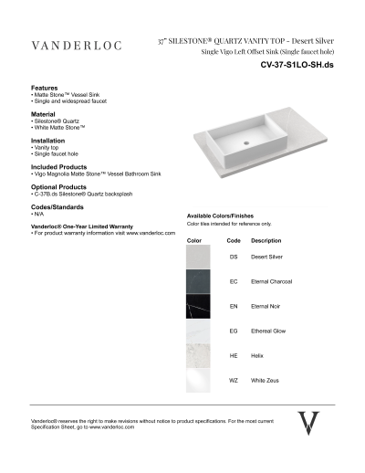 37" S1LO Countertop Specifications