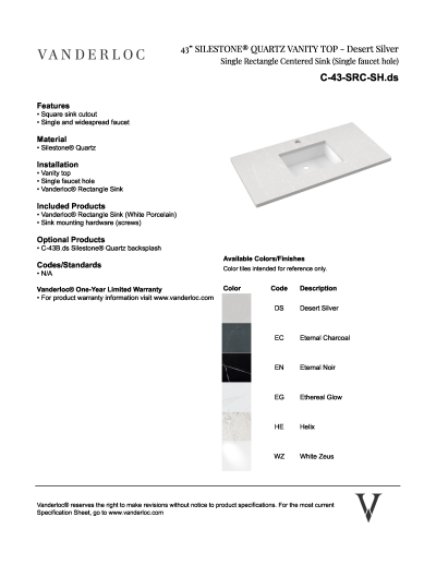 43" SRC Countertop Specifications