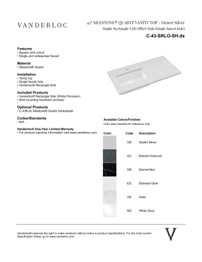 43" SRLO Countertop Specifications