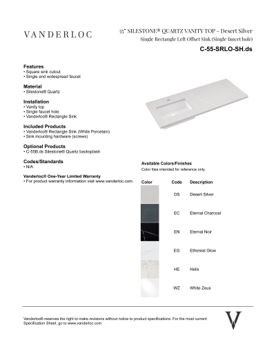 55" SRLO Countertop Specifications