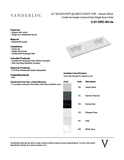 61" DRC Countertop Specifications